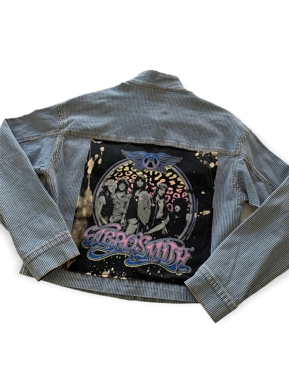 Reworked Apparel Aerosmith Custom Upycled Graphic Denim Jacket Women's XS